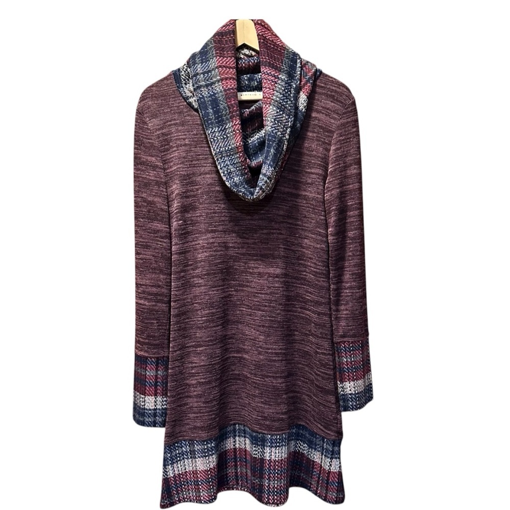 EUC Simisue Chic Maroon and Navy Cowl Neck Sweater Dress